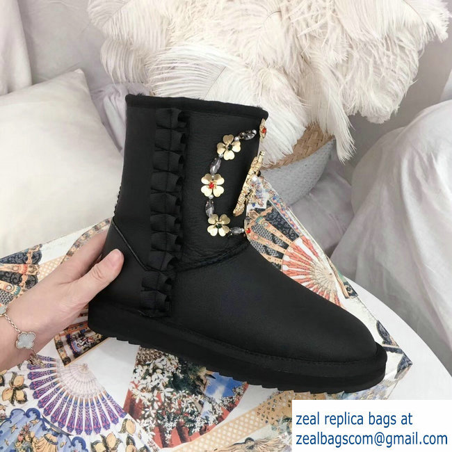 Dolce  &  Gabbana Heel 3cm Ankle Boots Black Crystals 02 2018